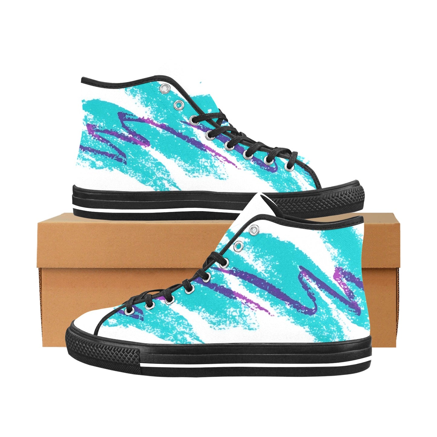 90s Jazz Solo Paper Cup Pattern Vancouver High Top Canvas Men's Shoes