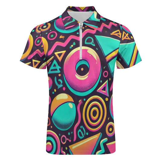 Neon Retro 90s Pattern Short Sleeve Polo Shirt