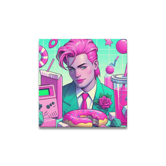 90s Pink and Green Aesthetic Icons Framed Canvas Print 12"x12"