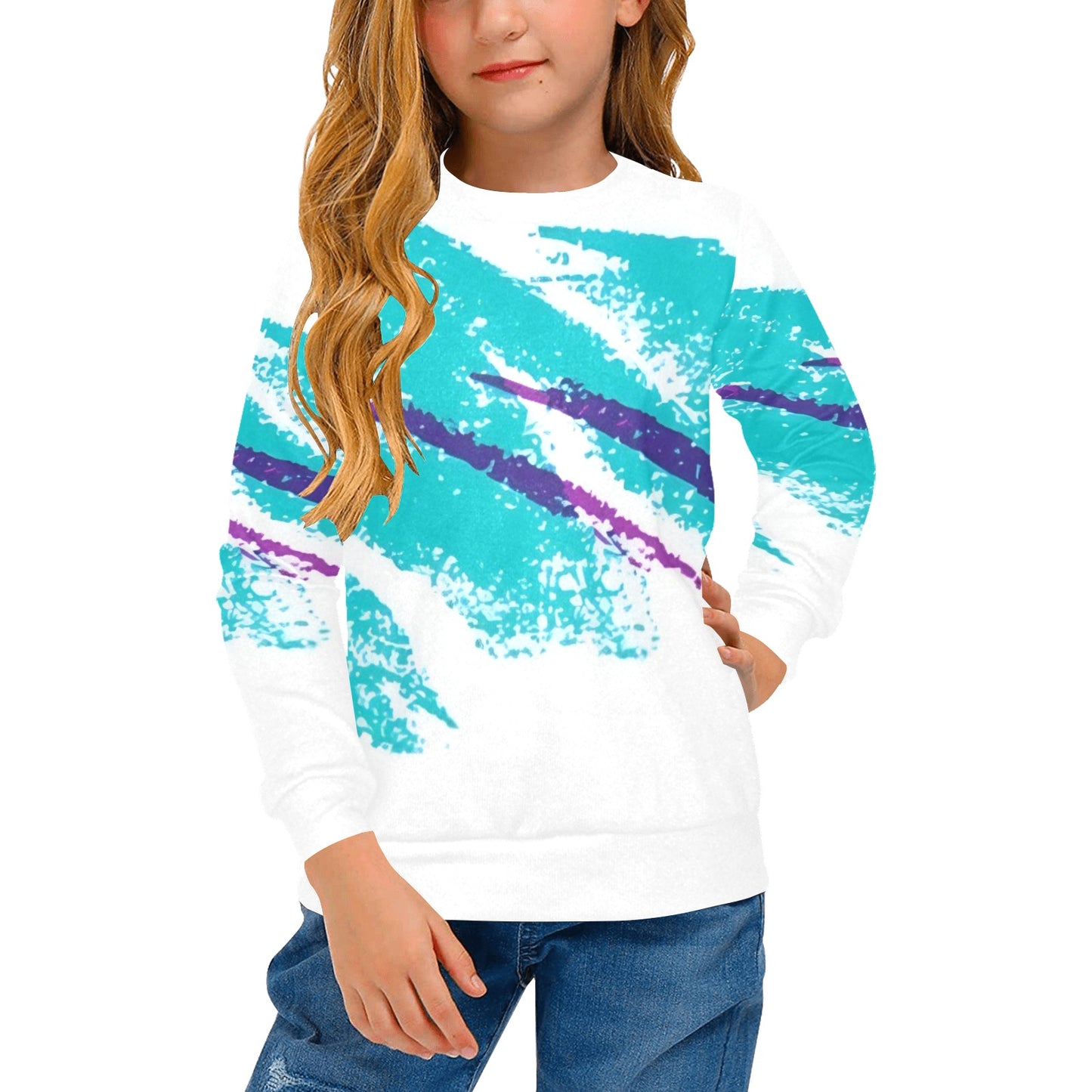 90s Jazz Solo Paper Cup Pattern Girls' All Over Print Crew Neck Sweater