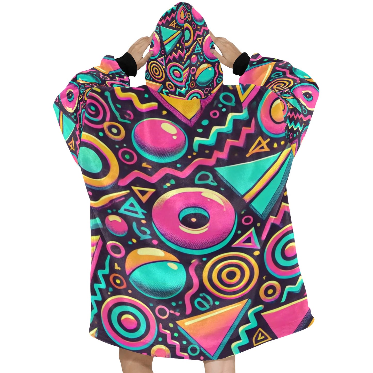 Neon Retro 90s Pattern Blanket Hoodie for Women