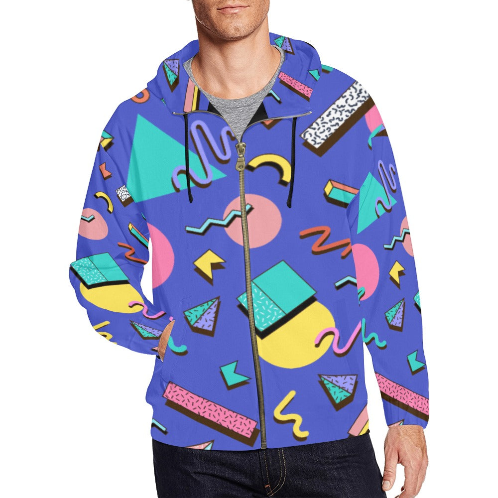 Nostalgic 90s Aesthetic Design Men's All Over Print Full Zip Hoodie