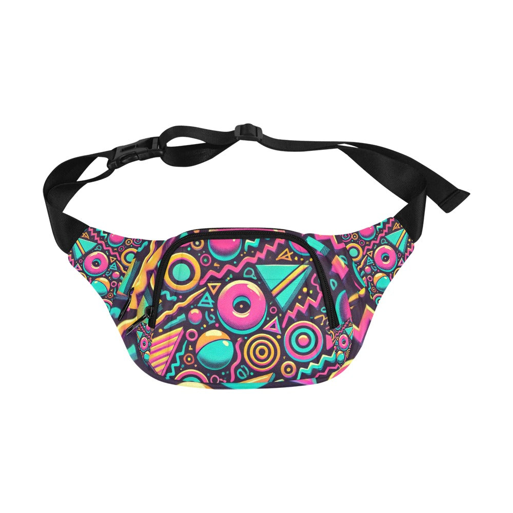 Neon Retro 90s Pattern Unisex Waist Bag with Front Pocket