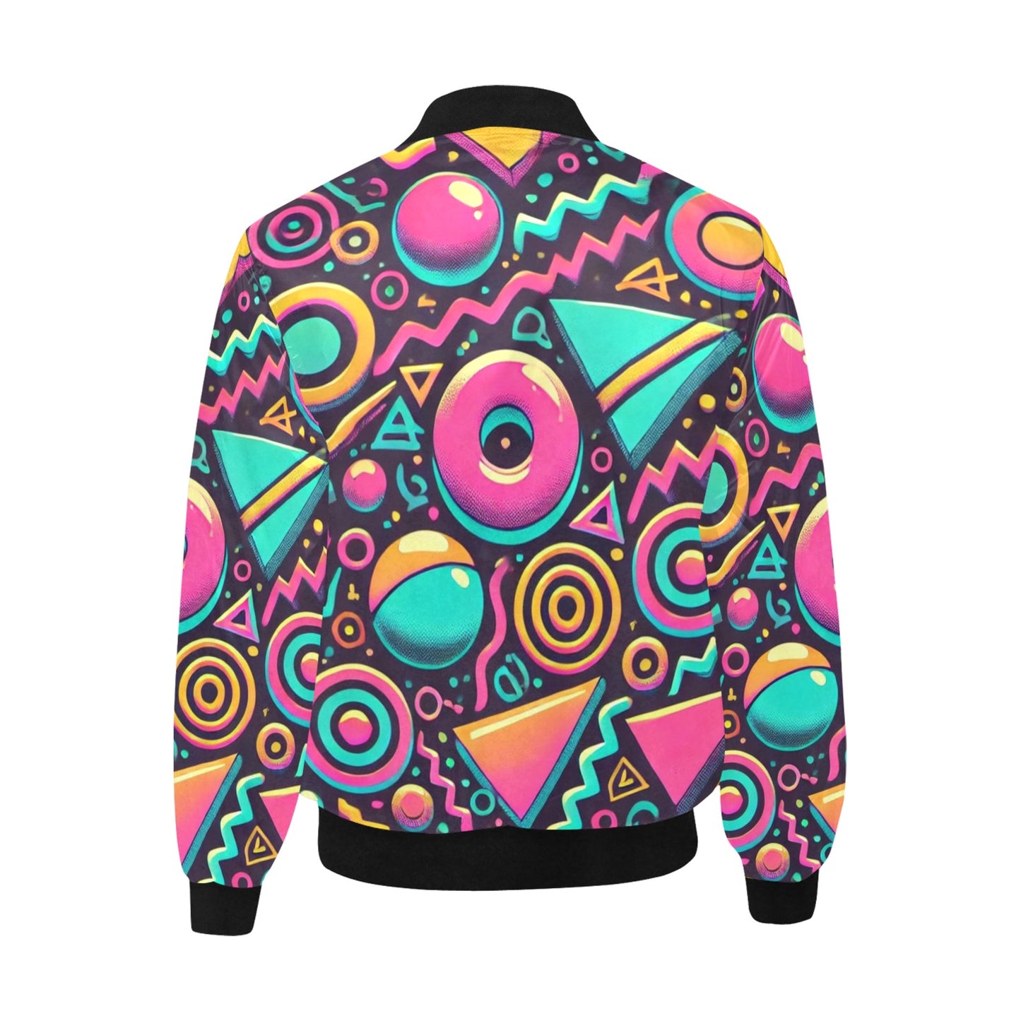 Neon Retro 90s Pattern Quilted Bomber Jacket for Men