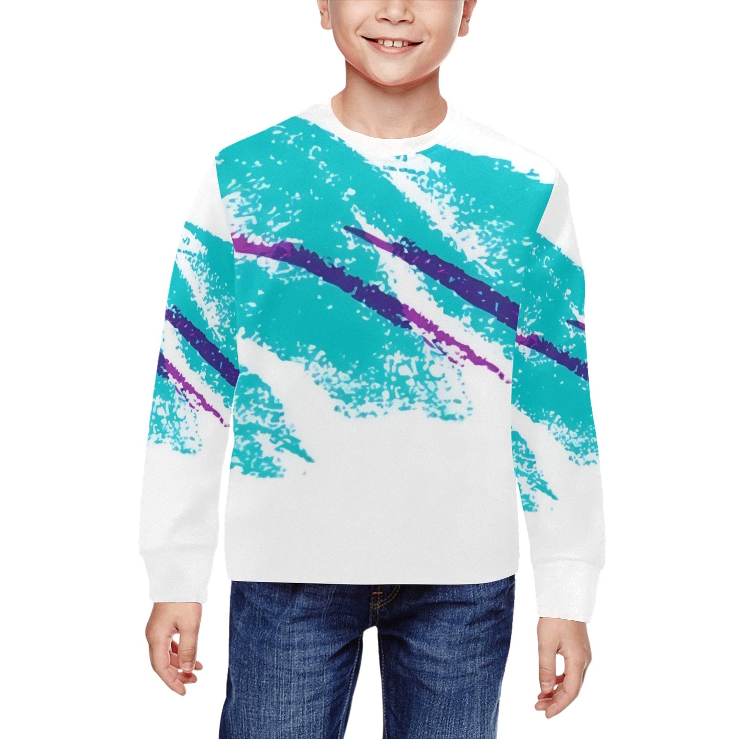 90s Jazz Solo Paper Cup Pattern Kid's Crewneck Sweatshirt