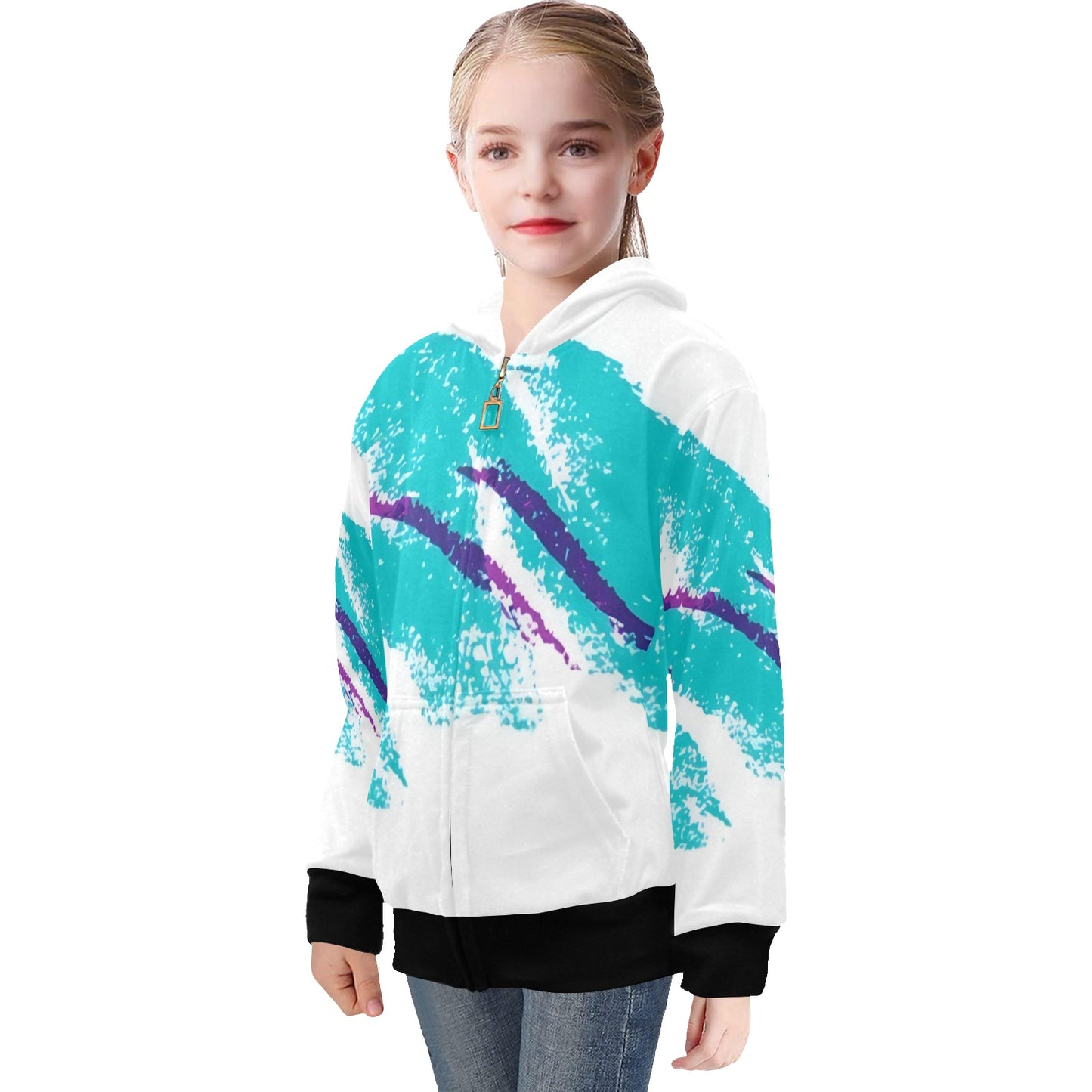 90s Jazz Solo Paper Cup Pattern Big Girls' Zip Up Hoodie