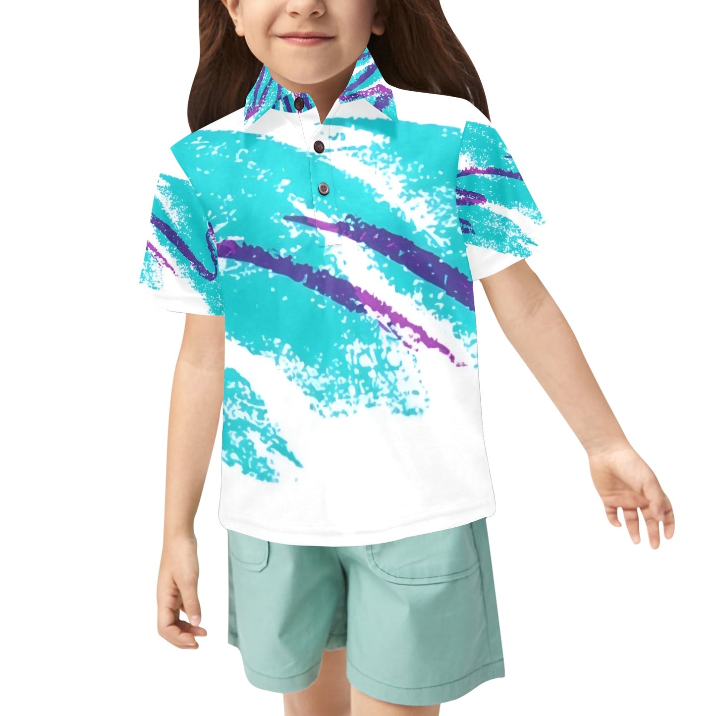 90s Jazz Solo Paper Cup Pattern Little Girls' Polo Shirt