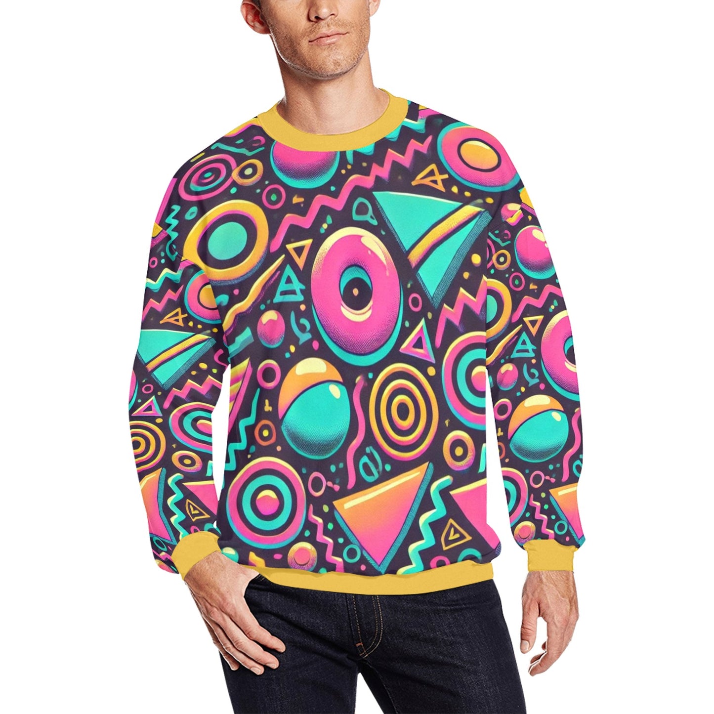 Neon Retro 90s Pattern Men's All Over Print Sweatshirt