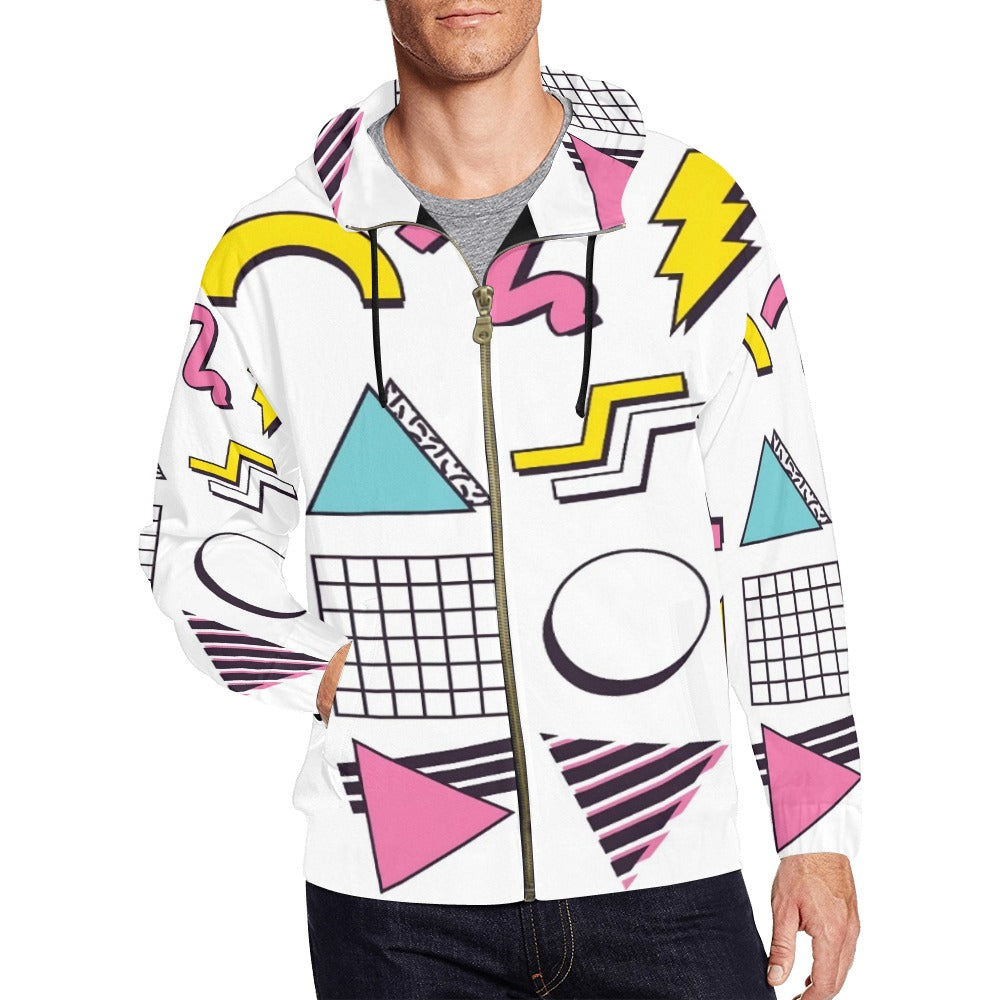 90s White Aesthetic Design Men's All Over Print Full Zip Hoodie