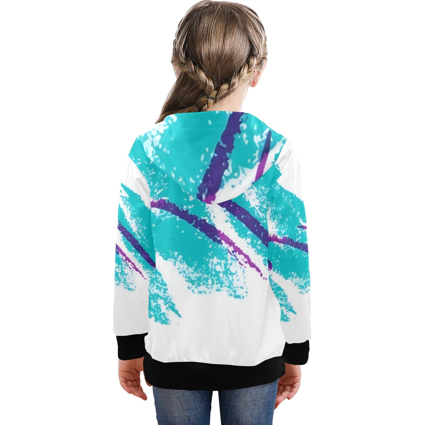 90s Jazz Solo Paper Cup Pattern Big Girls' Zip Up Hoodie