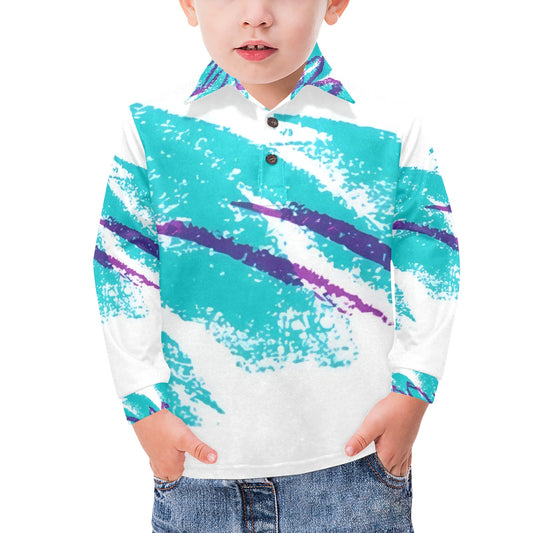 90s Jazz Solo Paper Cup Pattern Little Boys' Long Sleeve Polo Shirt