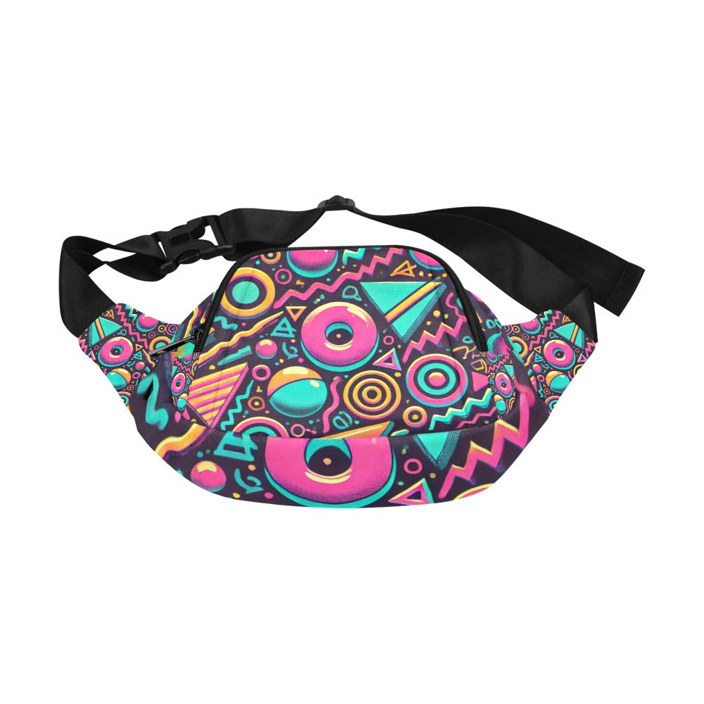 Neon Retro 90s Pattern Unisex Waist Bag with Front Pocket