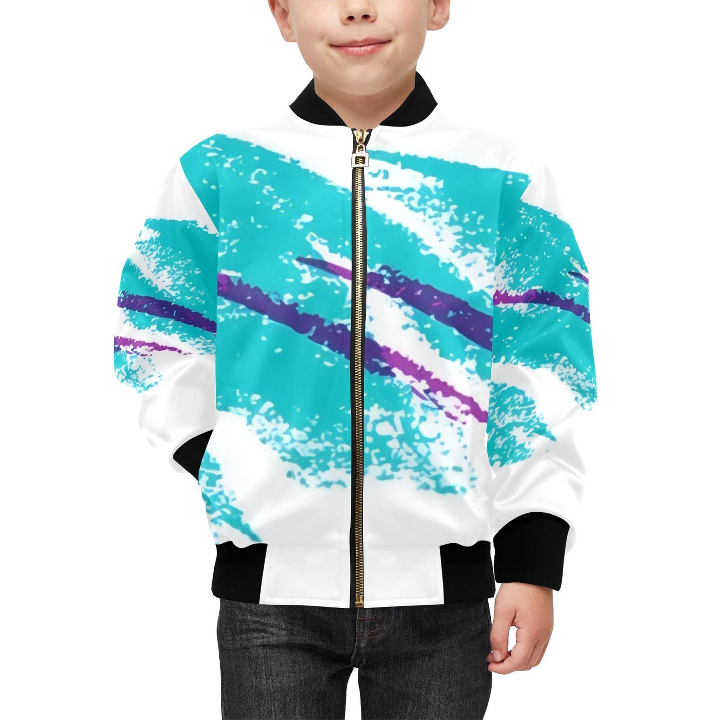 90s Jazz Solo Paper Cup Pattern Kids' Bomber Jacket with Pockets