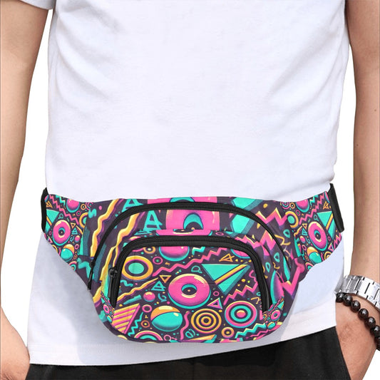 Neon Retro 90s Pattern Unisex Waist Bag with Front Pocket