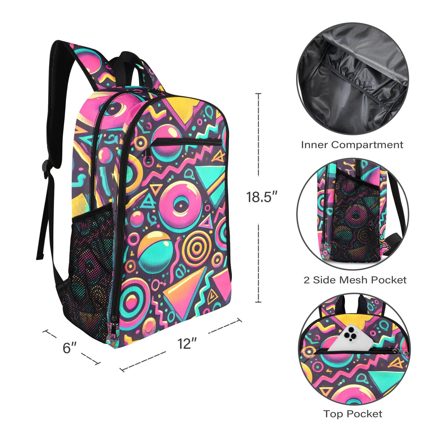 Neon Retro 90s Pattern All Over Print Sports Backpack