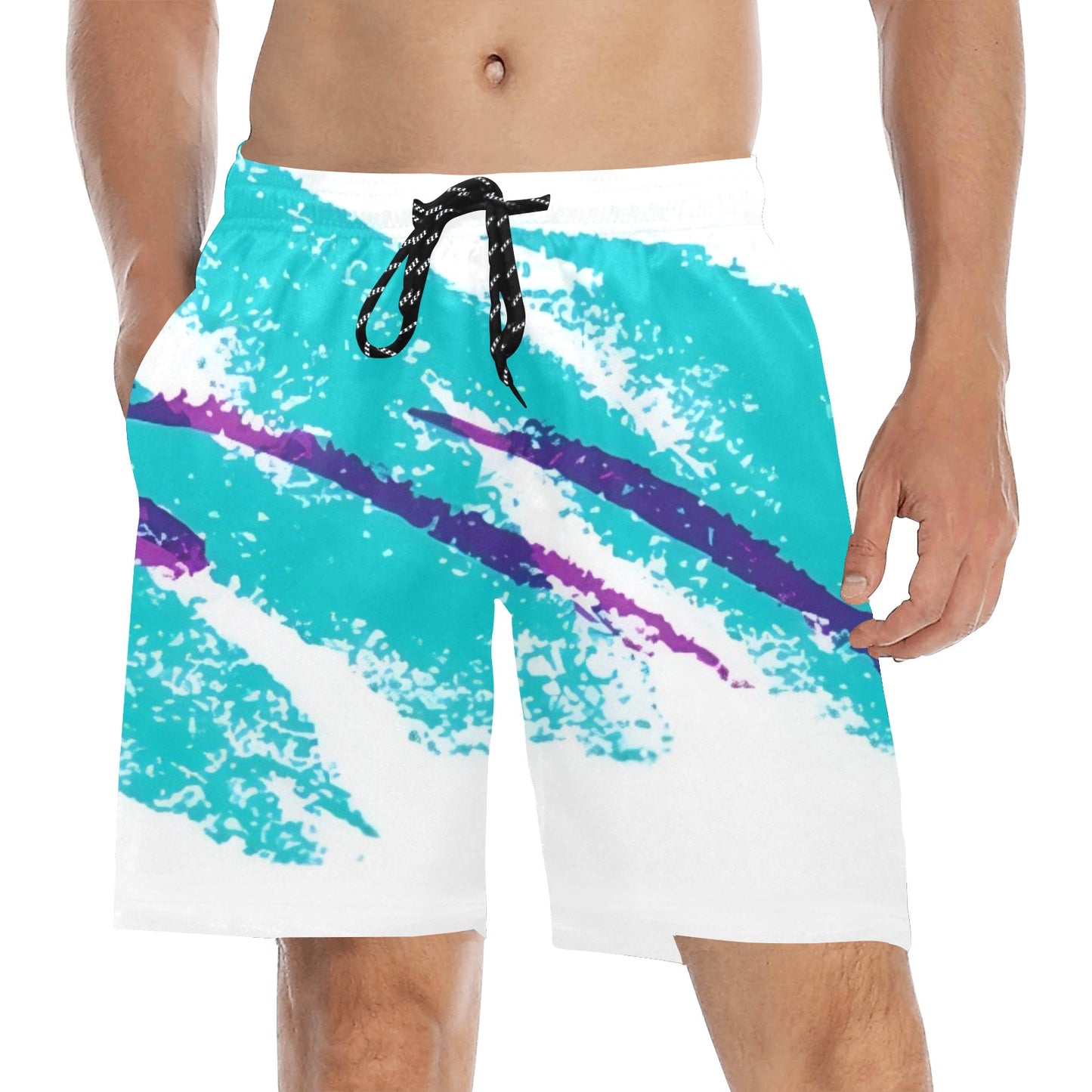 90s Jazz Solo Paper Cup Pattern Men's Mid-Length Beach Shorts