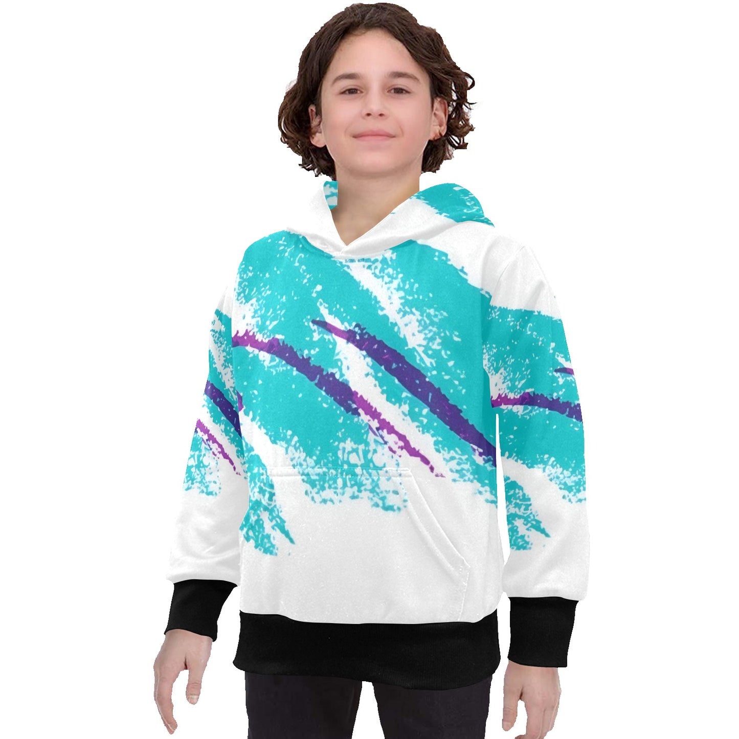 90s Jazz Solo Paper Cup Pattern Big Boys' Long Sleeve Hoodie