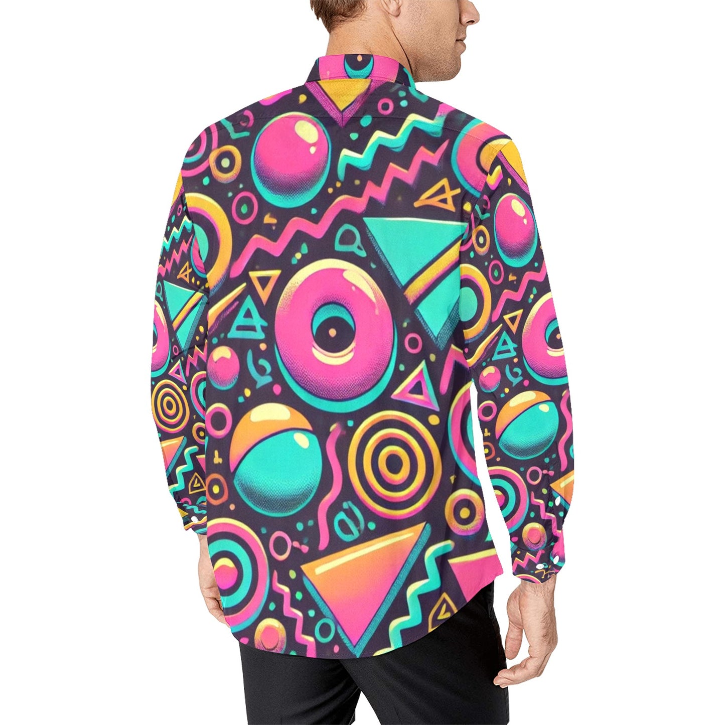 Neon Retro 90s Pattern Men's Long Sleeve Shirt