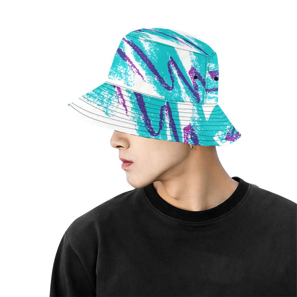 90s Jazz Solo Paper Cup Pattern Men's All Over Print Bucket Hat