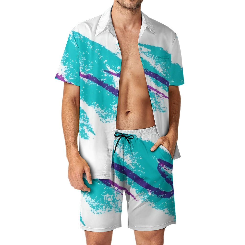 90s Jazz Solo Paper Cup Pattern Leisure Beach Suit