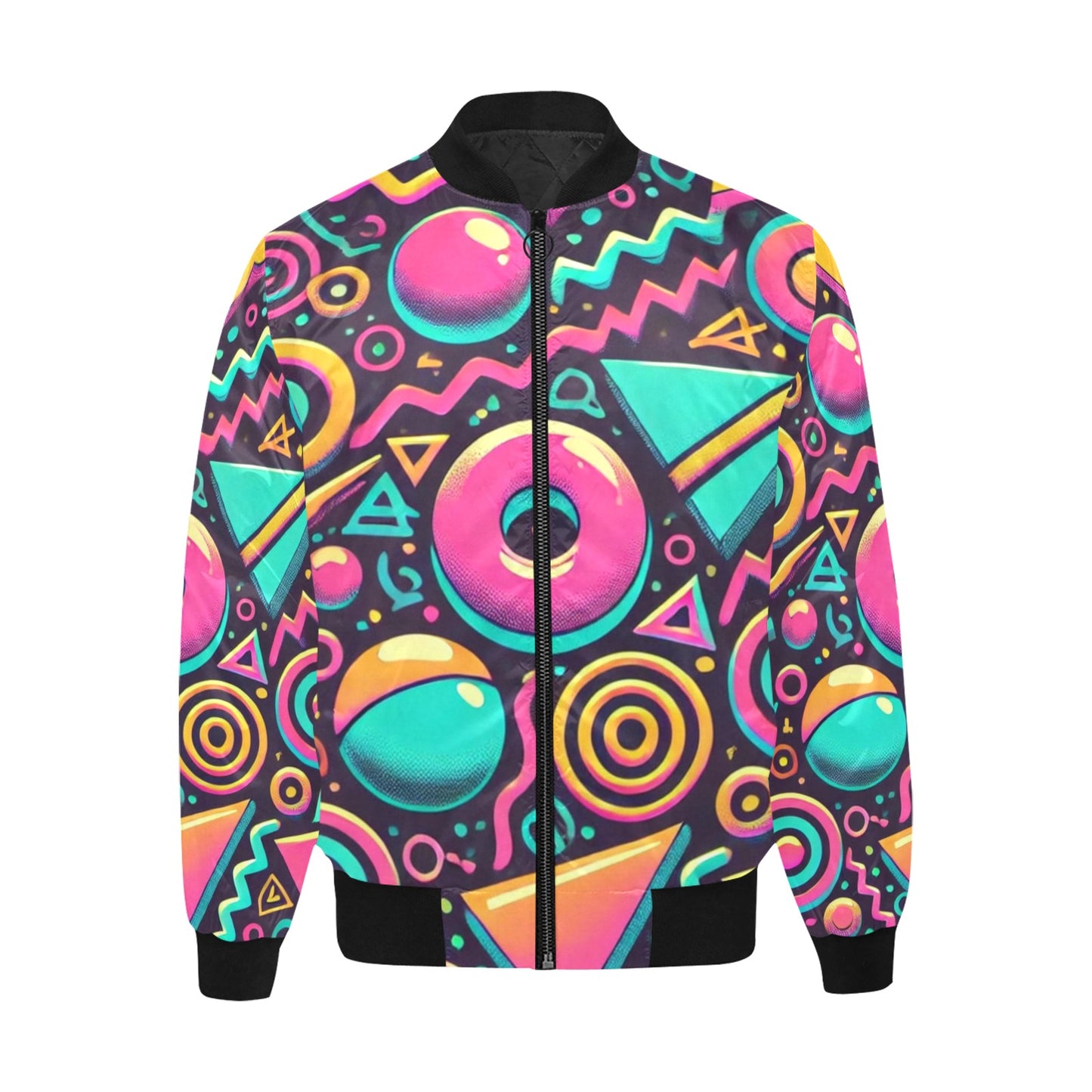 Neon Retro 90s Pattern Quilted Bomber Jacket for Men