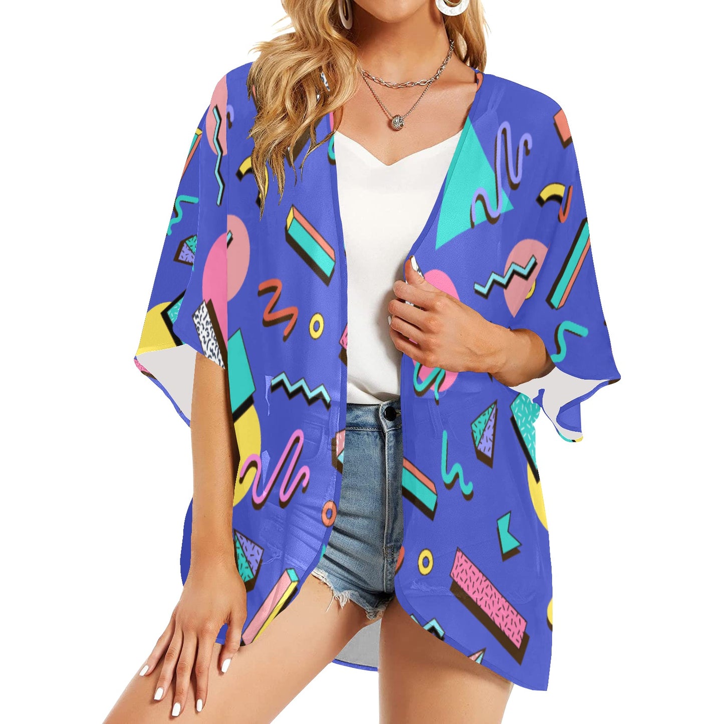 Nostalgic 90s Aesthetic Design Women's Kimono Chiffon Cover Up